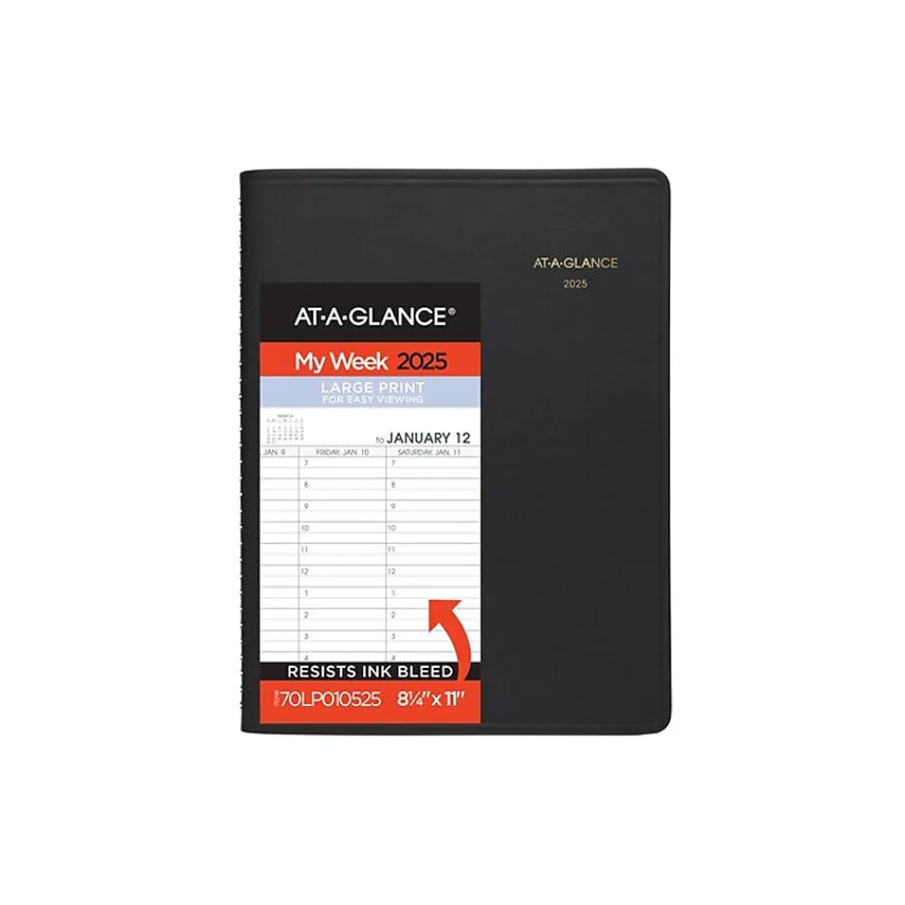 2025 Planners|AT-A-GLANCE 2025 Large Print 8.25" x 11" Weekly Appointment Book, Faux Leather Cover, Black (70-LP01-05-25)