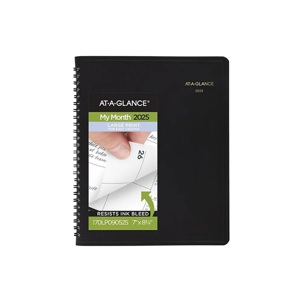 2025 Planners|AT-A-GLANCE 2025 Large Print 7" x 8.75" Monthly Planner, Faux Leather Cover, Black (70-LP09-05-25)