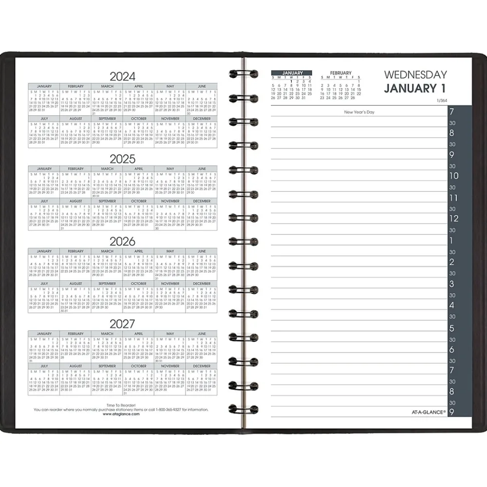 2025 Planners|AT-A-GLANCE 2025 My Day 5" x 8" Daily Appointment Book, Faux Leather Cover Black (70-207-05-25)