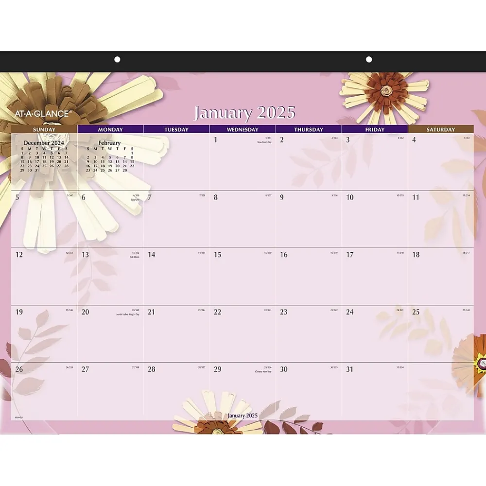 2025 Calendars|AT-A-GLANCE 2025 Paper Flowers 21.75" x 17" Monthly Desk Pad Calendar, Pink/Brown (5035-25)