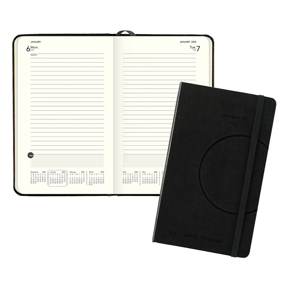 2025 Planners|AT-A-GLANCE 2025 Plan. Write. Remember. 5" x 8.25" Daily Planner, Hardsided Cover, Black (70-6800-05-25)