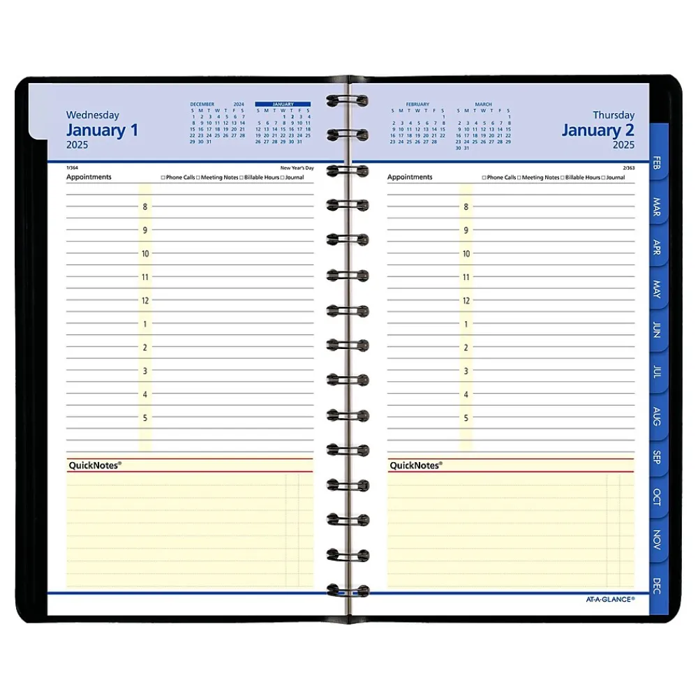 2025 Planners|AT-A-GLANCE 2025 QuickNotes 5" x 8" Daily & Monthly Appointment Book, Faux Leather Cover, Black (76-04-05-25)