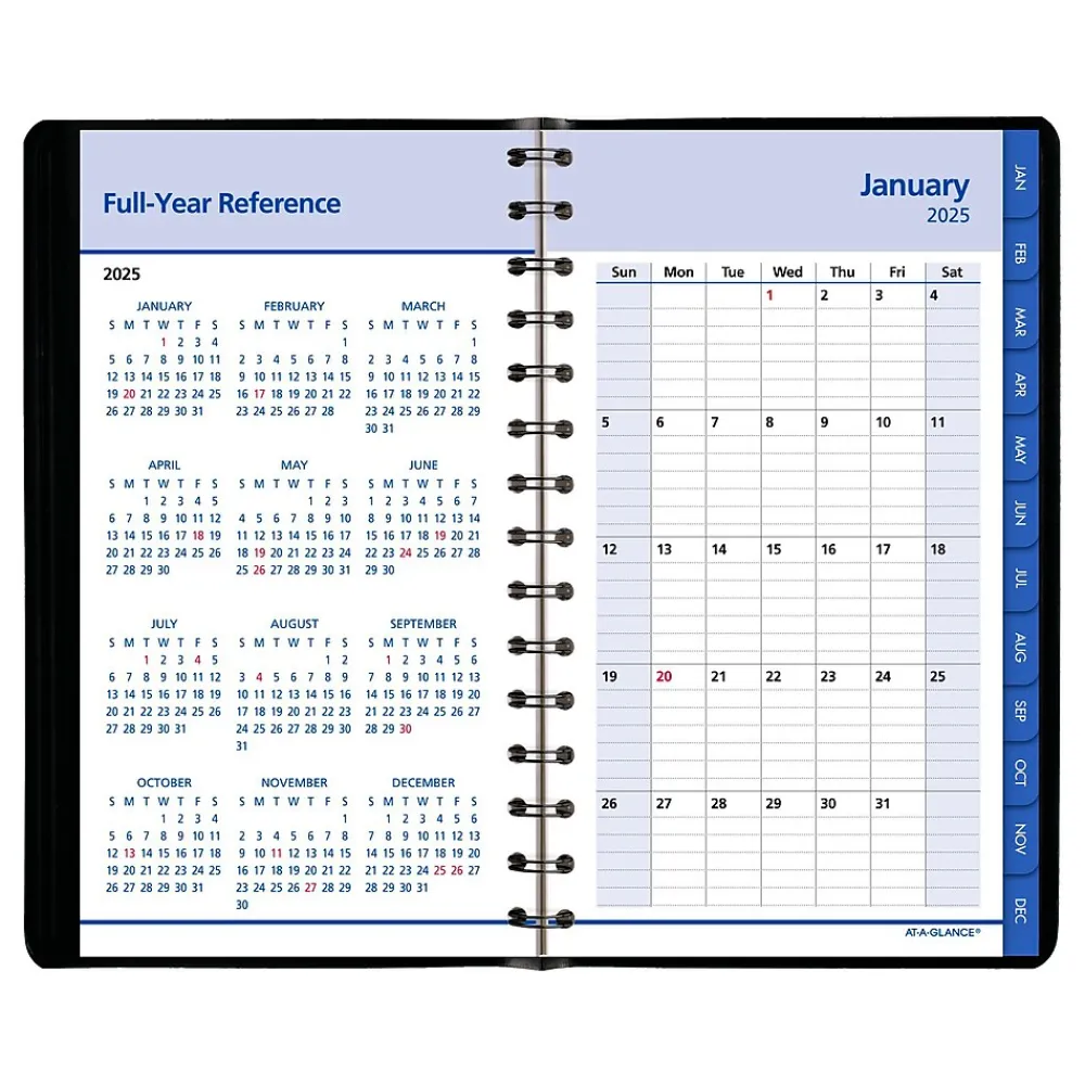 2025 Planners|AT-A-GLANCE 2025 QuickNotes 5" x 8" Daily & Monthly Appointment Book, Faux Leather Cover, Black (76-04-05-25)