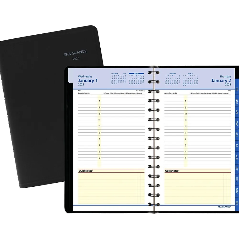 2025 Planners|AT-A-GLANCE 2025 QuickNotes 5" x 8" Daily & Monthly Appointment Book, Faux Leather Cover, Black (76-04-05-25)