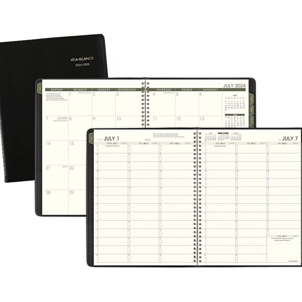 Academic Planners|AT-A-GLANCE 2024-2025 Recycled 8.25" x 11" Academic Weekly & Monthly Appointment Book, Faux Leather Cover, Black