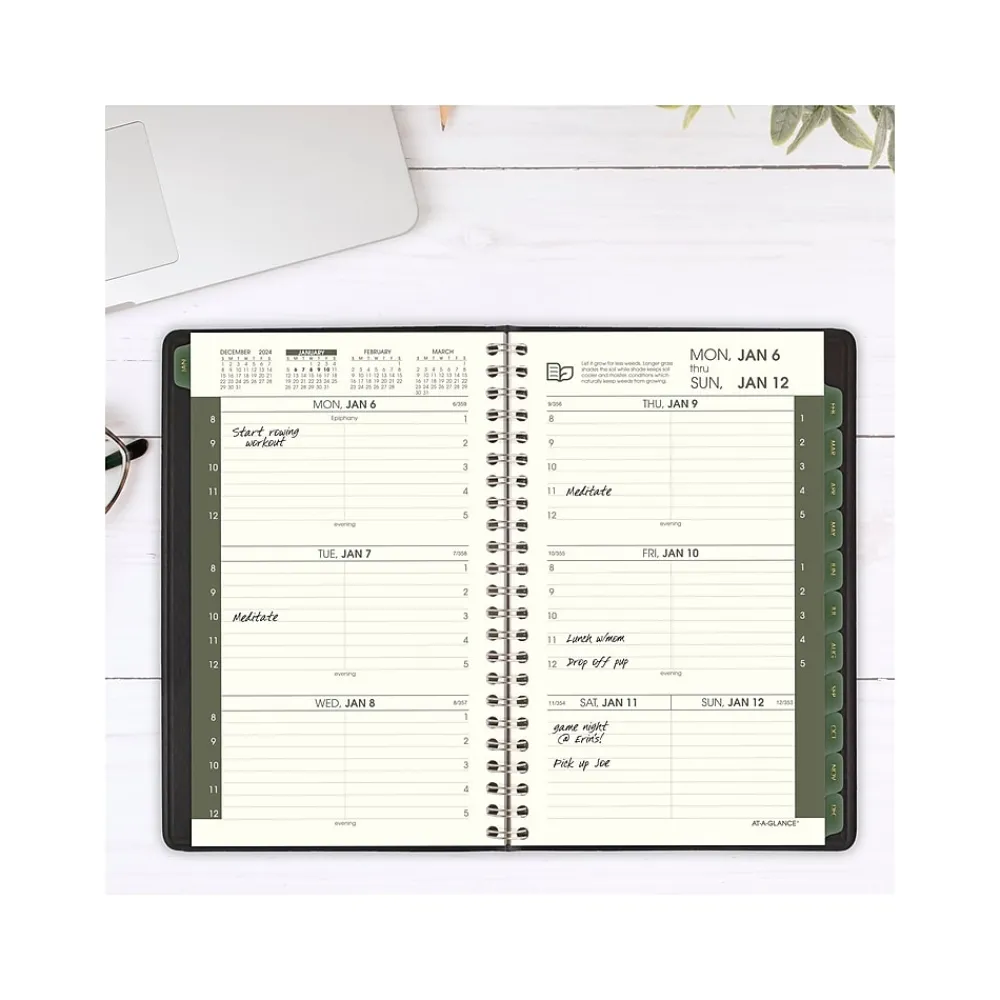 2025 Planners|AT-A-GLANCE 2025 Recycled 5" x 8" Weekly & Monthly Appointment Book Planner, Faux Leather Cover, Black (70-100G-05-25)