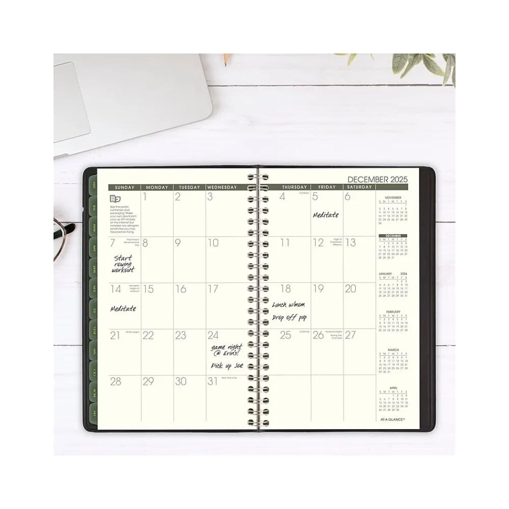 2025 Planners|AT-A-GLANCE 2025 Recycled 5" x 8" Weekly & Monthly Appointment Book Planner, Faux Leather Cover, Black (70-100G-05-25)