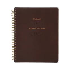 Academic Planners|AT-A-GLANCE 2024-2025 Signature 8.5" x 11" Academic Weekly & Monthly Planner, Faux Leather Cover, Distressed Brown