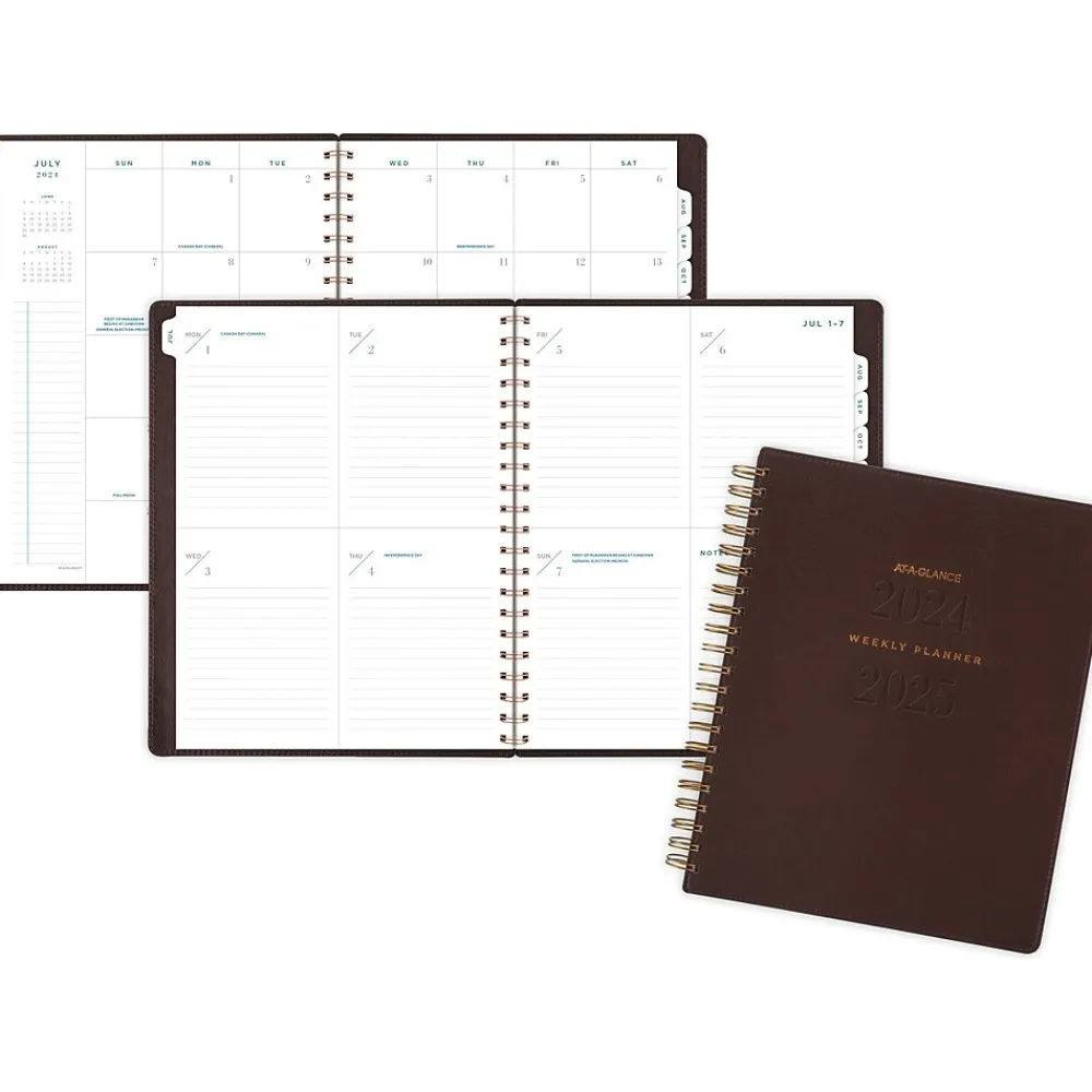 Academic Planners|AT-A-GLANCE 2024-2025 Signature 8.5" x 11" Academic Weekly & Monthly Planner, Faux Leather Cover, Distressed Brown