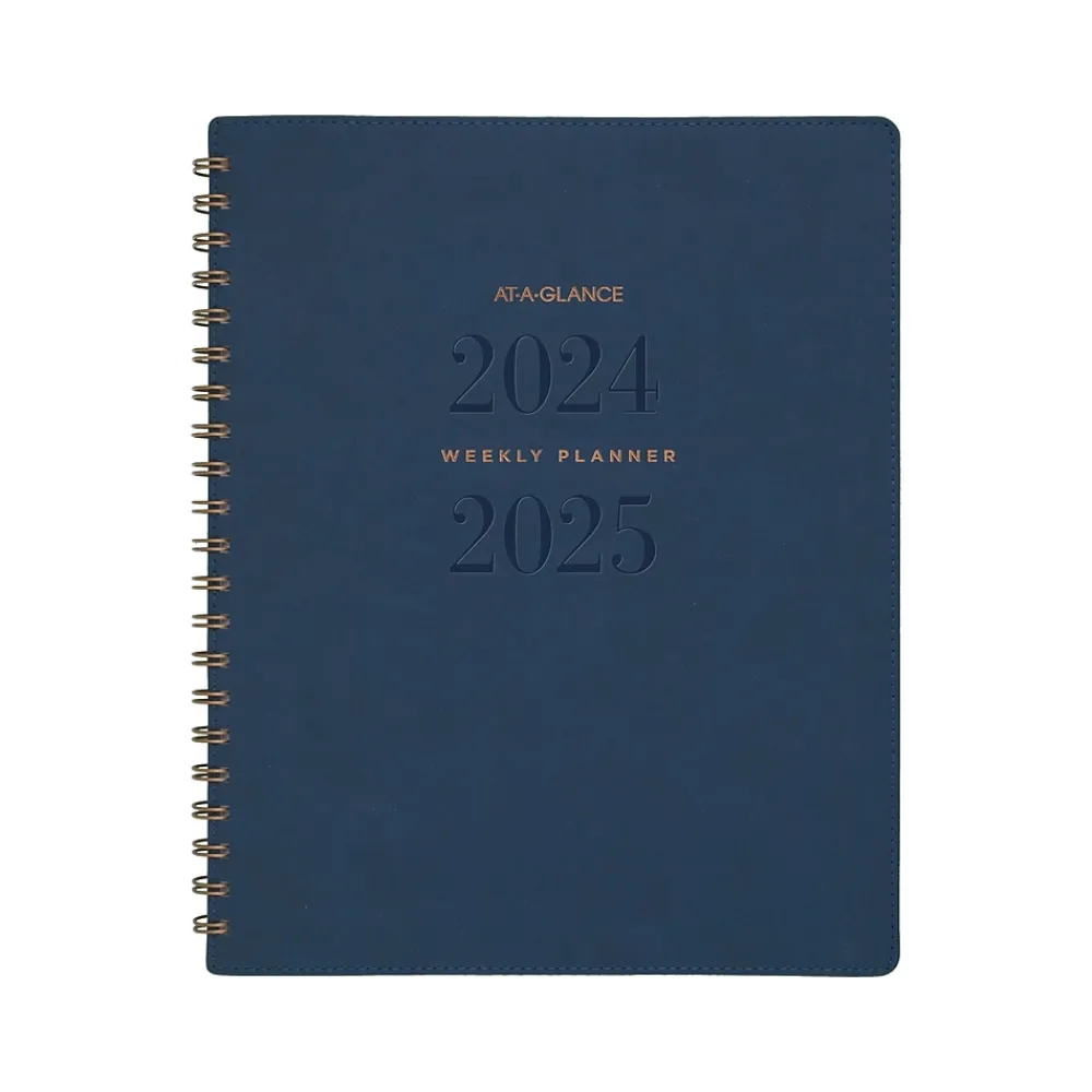 Academic Planners|AT-A-GLANCE 2024-2025 Signature 8.5" x 11" Academic Weekly & Monthly Planner, Faux Leather Cover, Navy (YP905A-20-25)
