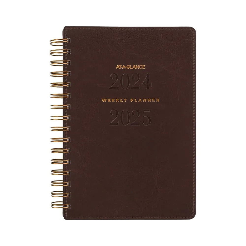 Academic Planners|AT-A-GLANCE 2024-2025 Signature 5.5" x 8.5" Academic Weekly & Monthly Planner, Faux Leather Cover, Brown (YP200A-09-25)