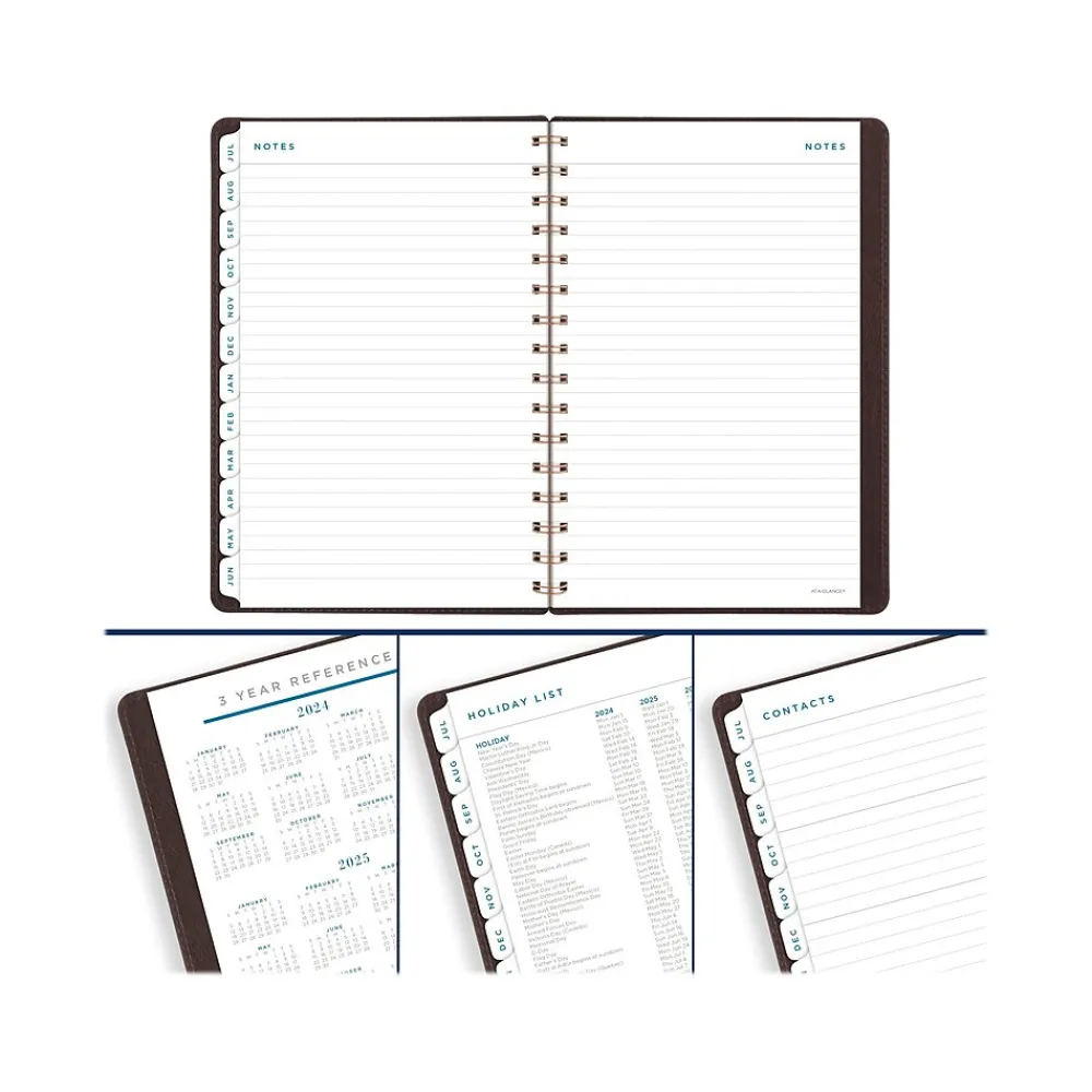 Academic Planners|AT-A-GLANCE 2024-2025 Signature 5.5" x 8.5" Academic Weekly & Monthly Planner, Faux Leather Cover, Brown (YP200A-09-25)