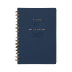 Academic Planners|AT-A-GLANCE 2024-2025 Signature Collection 5.5" x 8.5" Academic Weekly & Monthly Planner, Faux Leather Cover, Navy