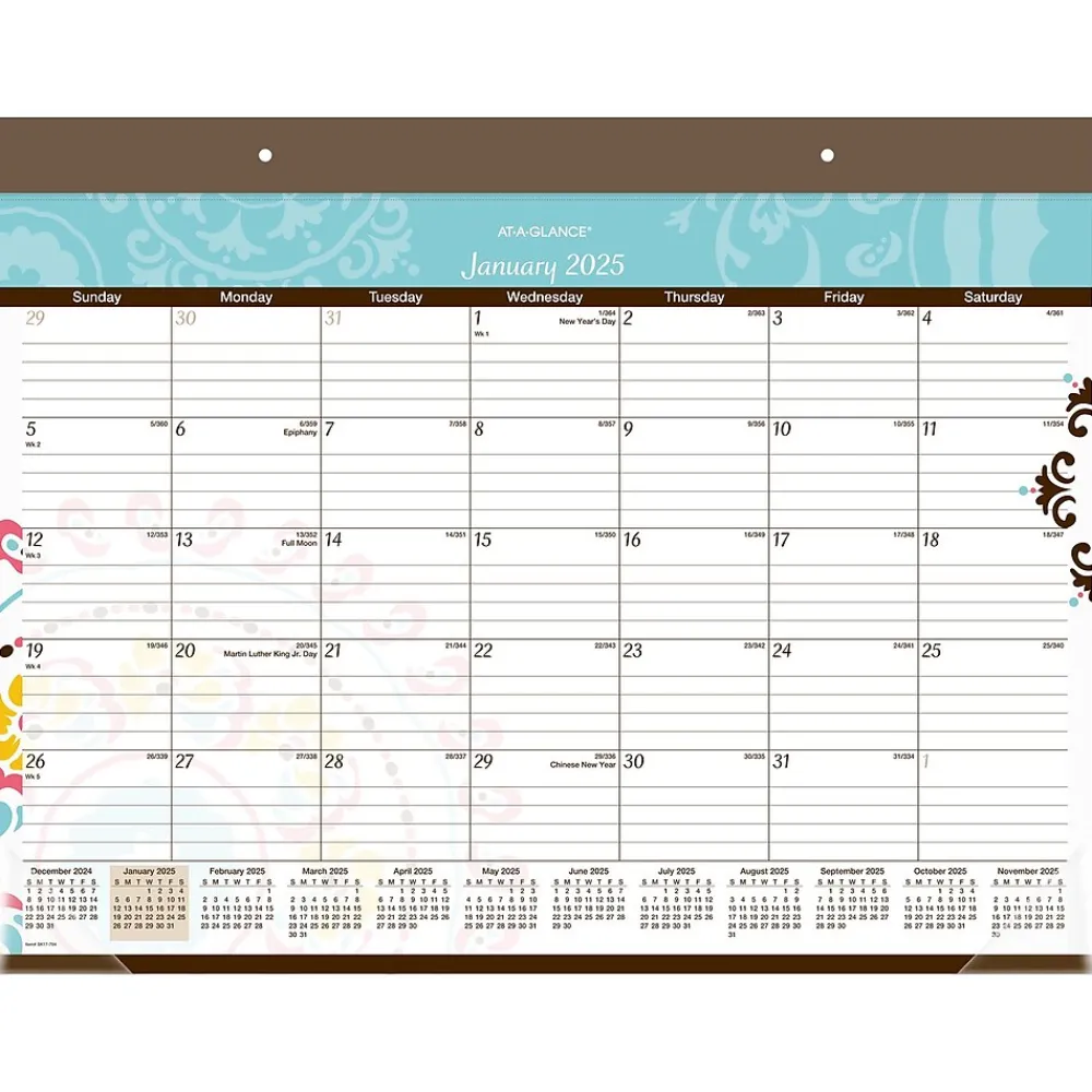 2025 Calendars|AT-A-GLANCE 2025 Suzani 21.75" x 17" Monthly Desk Pad Calendar (SK17-704-25)