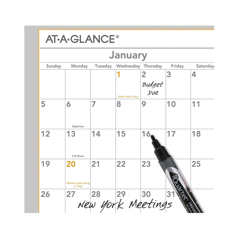 2025 Calendars|AT-A-GLANCE 2025 WallMates 24" x 18" Yearly Dry-Erase Wall Calendar, White/Gray (AW5060-28-25)