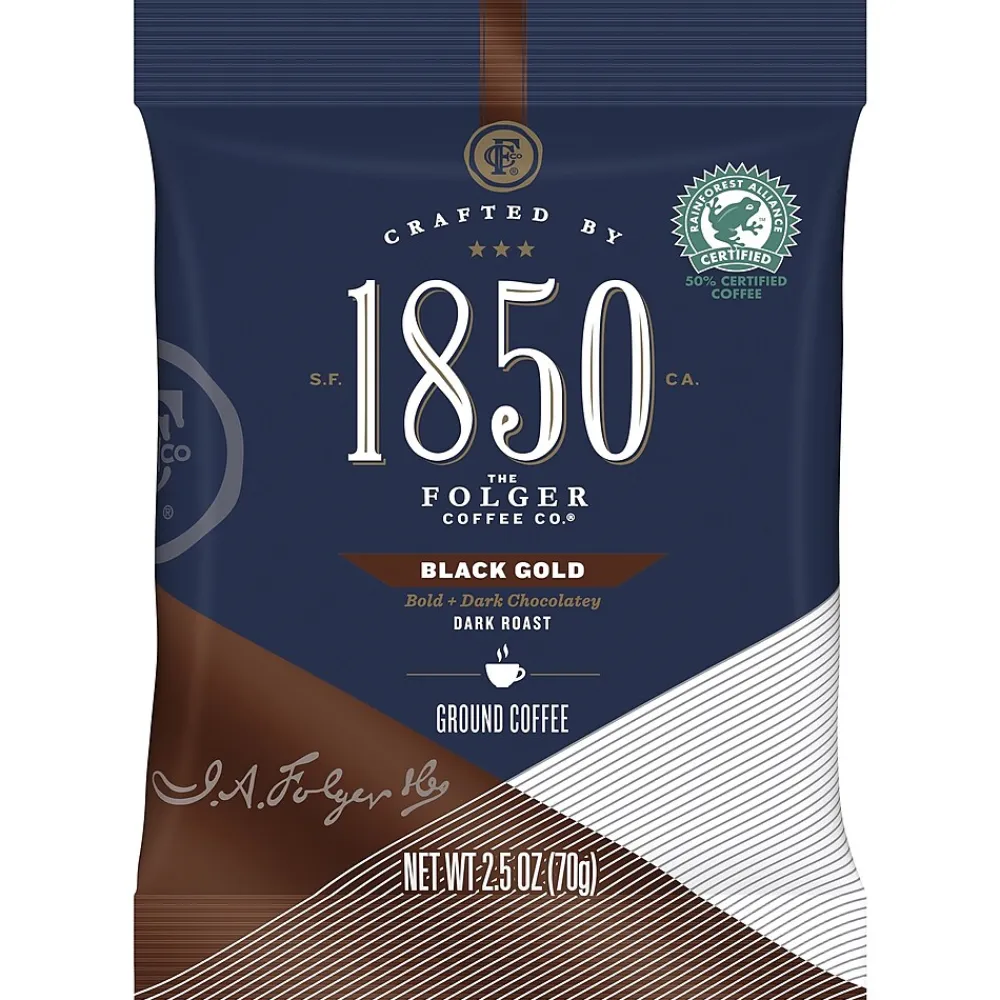 1850 Black Gold Ground Coffee, Fraction Pack, Dark Roast, 2.5 oz., 24/Carton (SMU02151)