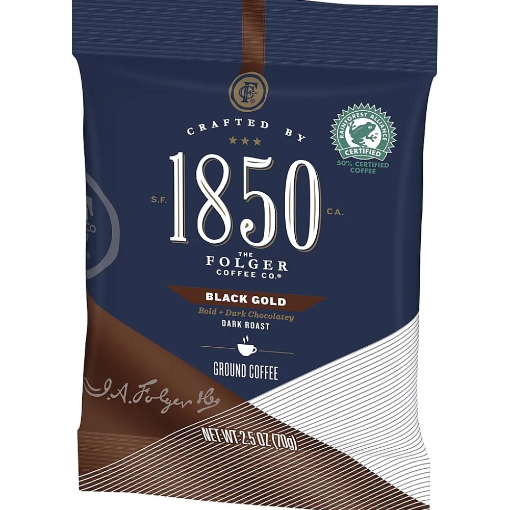 1850 Black Gold Ground Coffee, Fraction Pack, Dark Roast, 2.5 oz., 24/Carton (SMU02151)