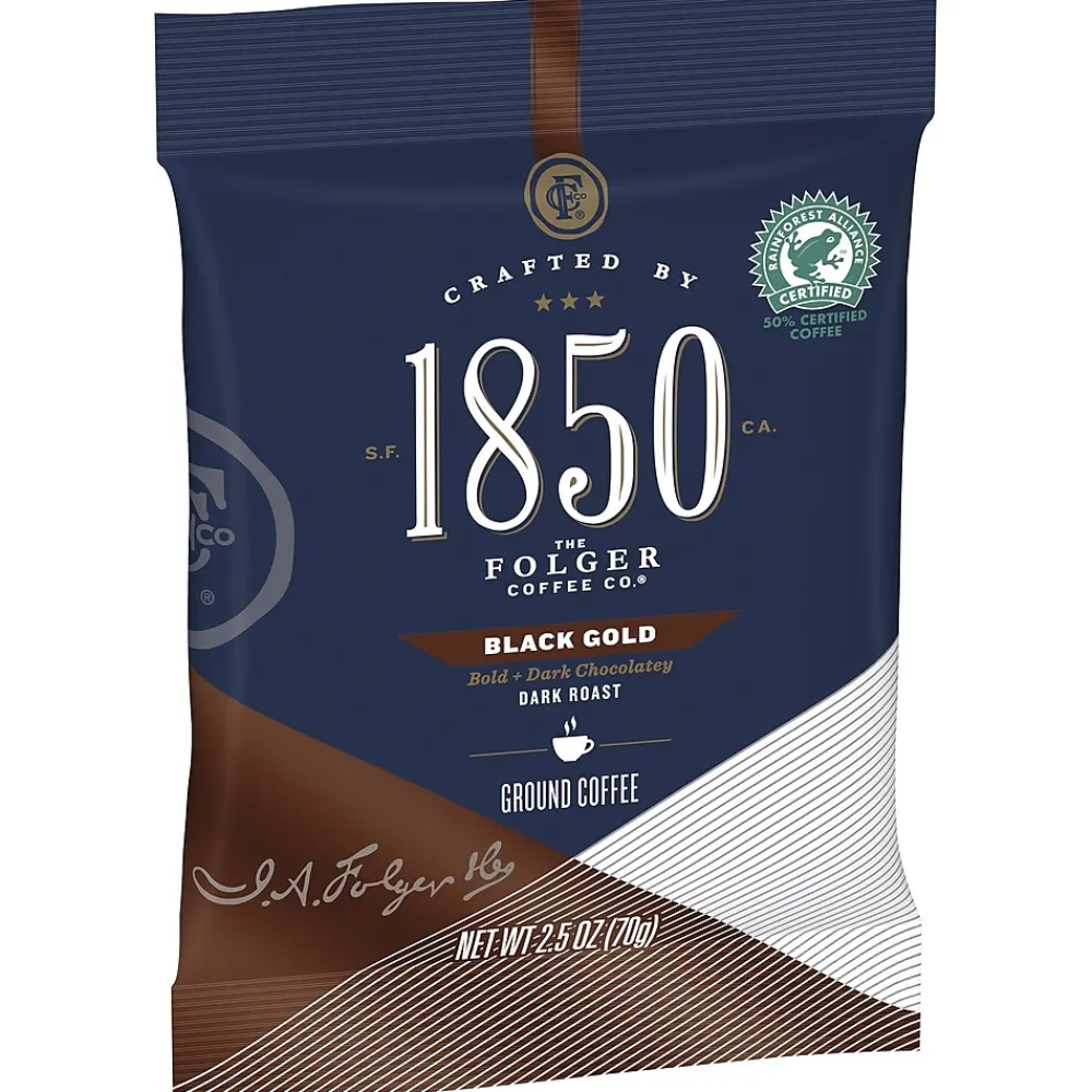1850 Black Gold Ground Coffee, Fraction Pack, Dark Roast, 2.5 oz., 24/Carton (SMU02151)
