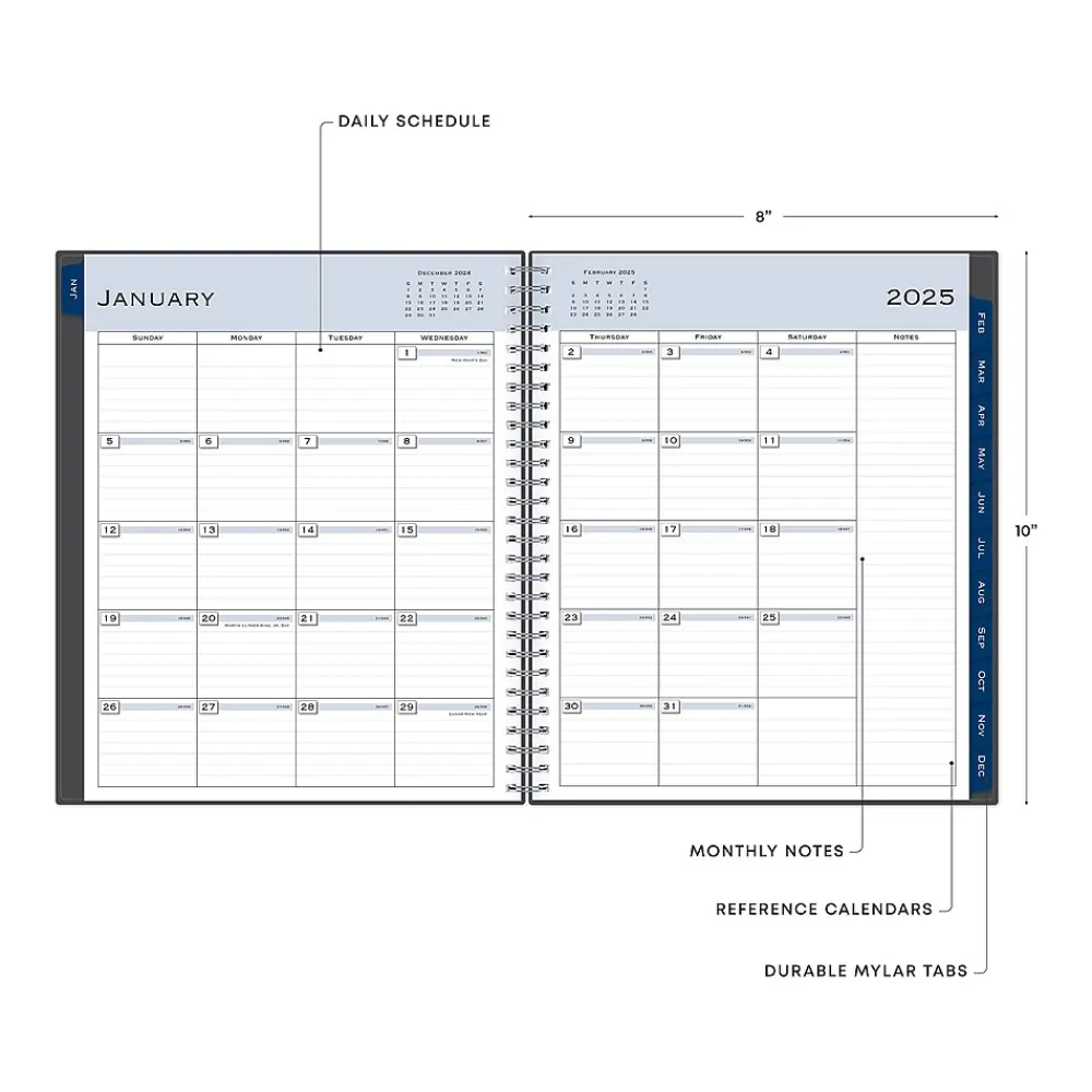 2025 Planners|Blue Sky 2025 8" x 10" Monthly Planner, Plastic Cover, Charcoal Gray (100011-25)