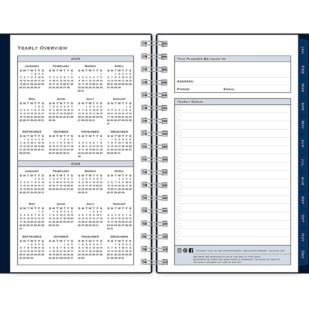 2025 Planners|Blue Sky 2025 3.63" x 6.13" Weekly & Monthly Planner, Plastic Cover, Navy Blue (148395)
