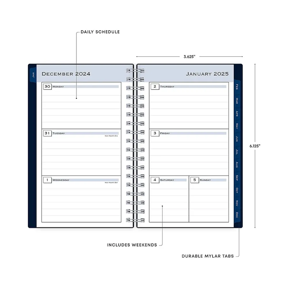 2025 Planners|Blue Sky 2025 3.63" x 6.13" Weekly & Monthly Planner, Plastic Cover, Navy Blue (148395)