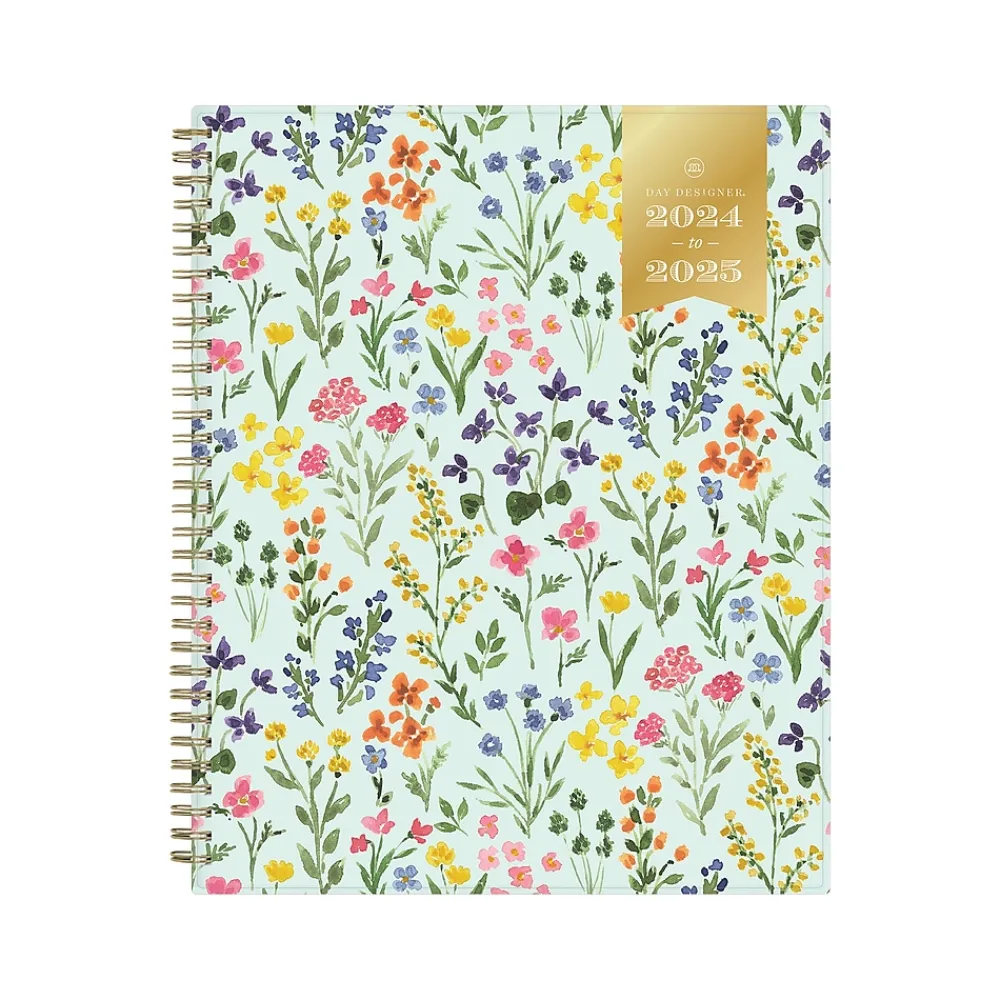 Academic Planners|Blue Sky 2024-2025 Day Designer Flower Field Mint 8.5" x 11" Weekly & Monthly Planner, Plastic Cover, Multicolor (144877)