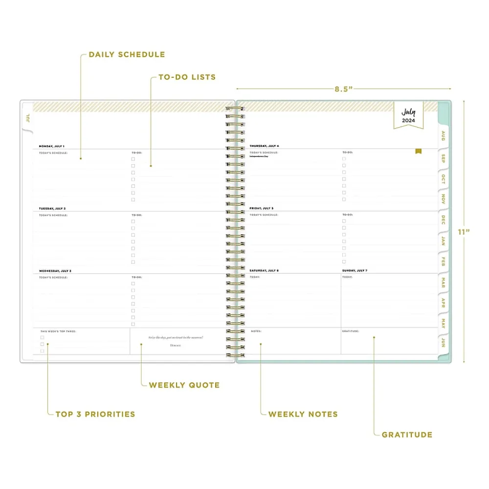 Academic Planners|Blue Sky 2024-2025 Day Designer Flower Field Mint 8.5" x 11" Weekly & Monthly Planner, Plastic Cover, Multicolor (144877)