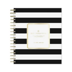 Academic Planners|Blue Sky 2024-2025 Day Designer Rugby Stripe 8" x 10" Academic Daily & Monthly Planner, Black/White (144875)