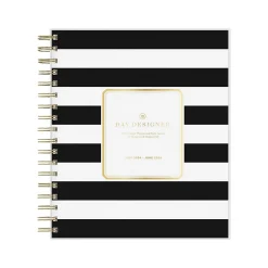 Academic Planners|Blue Sky 2024-2025 Day Designer Rugby Stripe 8" x 10" Academic Daily Planner, Plastic Cover, White/Black (137885-A25)
