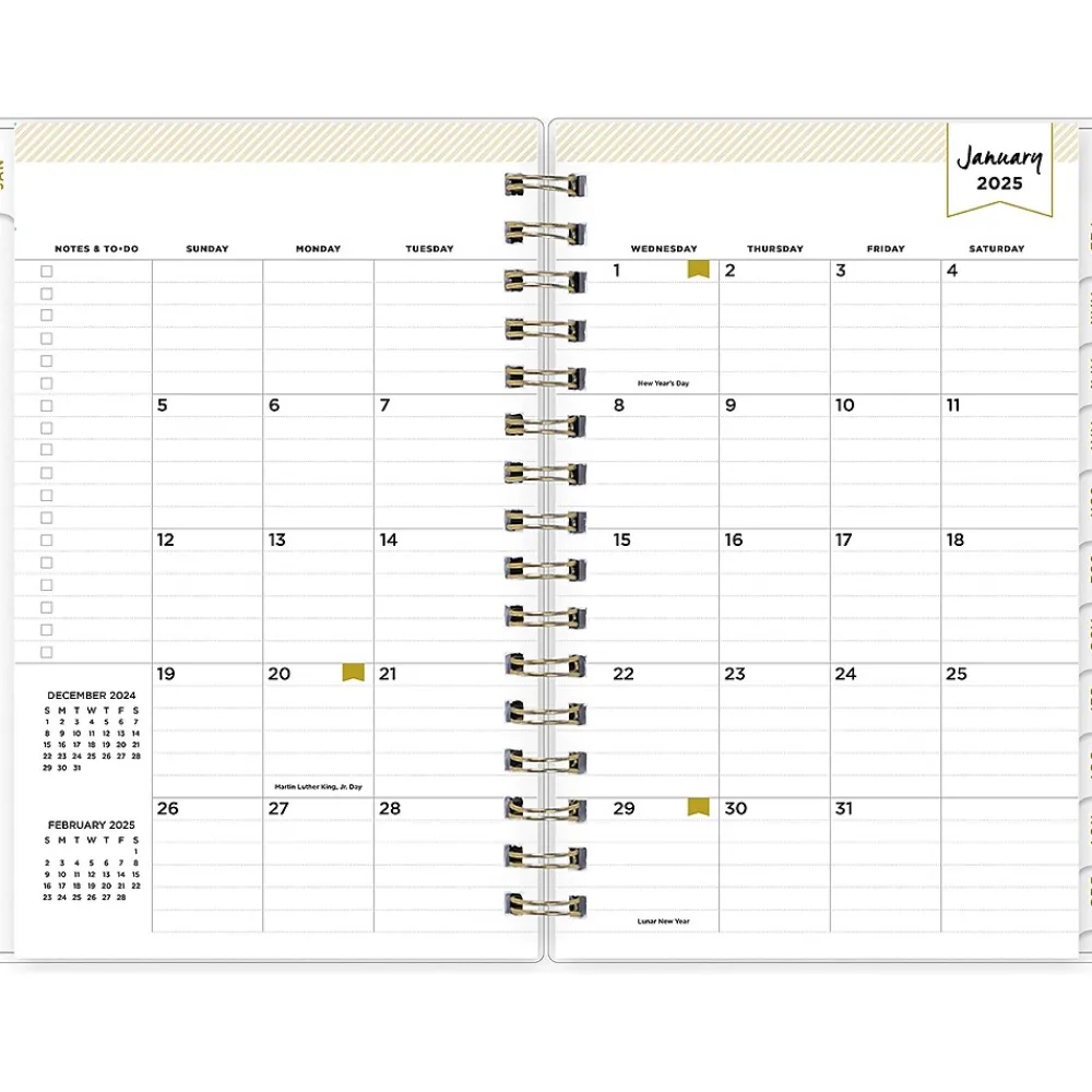 2025 Planners|Blue Sky 2025 Day Designer Rugby Stripe 5" x 8" Daily & Monthly Planner, Plastic Cover, Navy/White (103623-25)