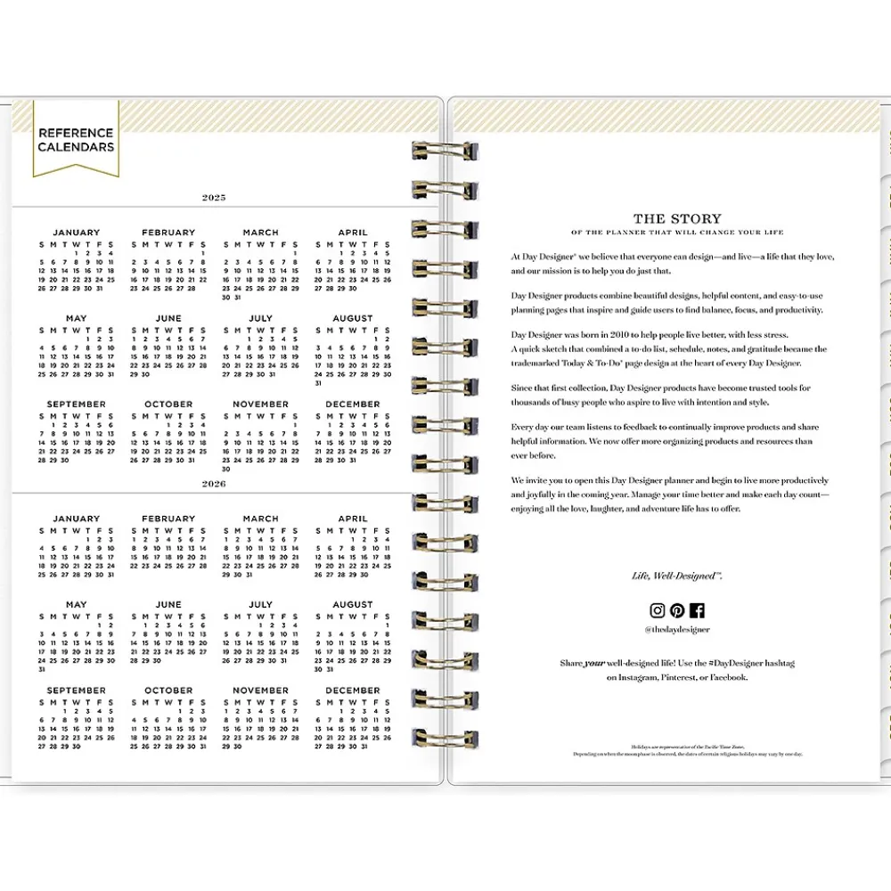 2025 Planners|Blue Sky 2025 Day Designer Rugby Stripe 5" x 8" Daily & Monthly Planner, Plastic Cover, Navy/White (103623-25)