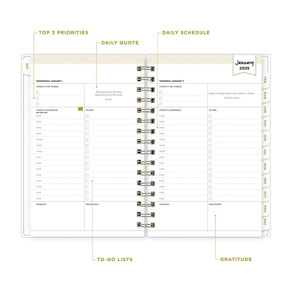 2025 Planners|Blue Sky 2025 Day Designer Rugby Stripe 5" x 8" Daily & Monthly Planner, Plastic Cover, Navy/White (103623-25)