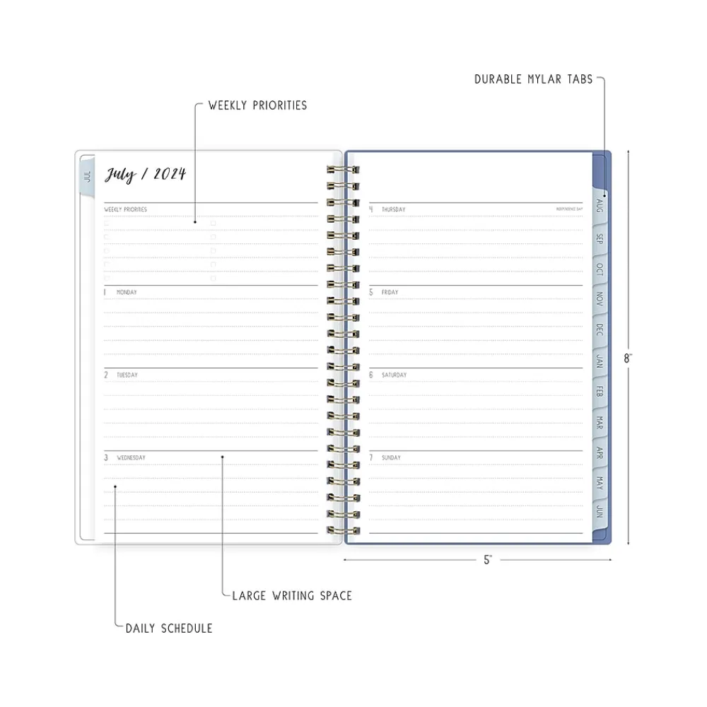 Academic Planners|Blue Sky 2024-2025 Ivory Paper Co Julieanne 5" x 8" Academic Weekly & Monthly Planner, Plastic Cover, Multicolor (146888)