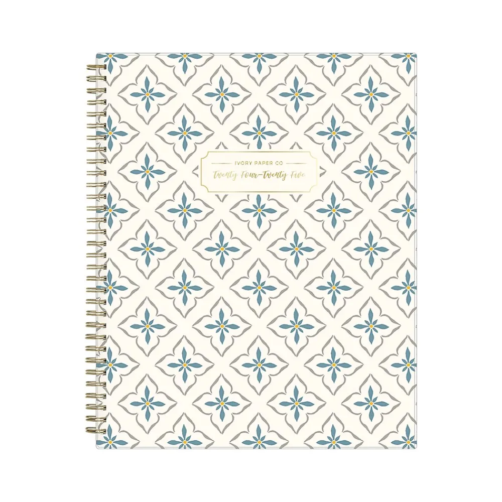 Academic Planners|Blue Sky 2024-2025 Ivory Paper Co Davina 8.5" x 11" Academic Weekly & Monthly Planner, Plastic Cover, Cream/Blue (146878)