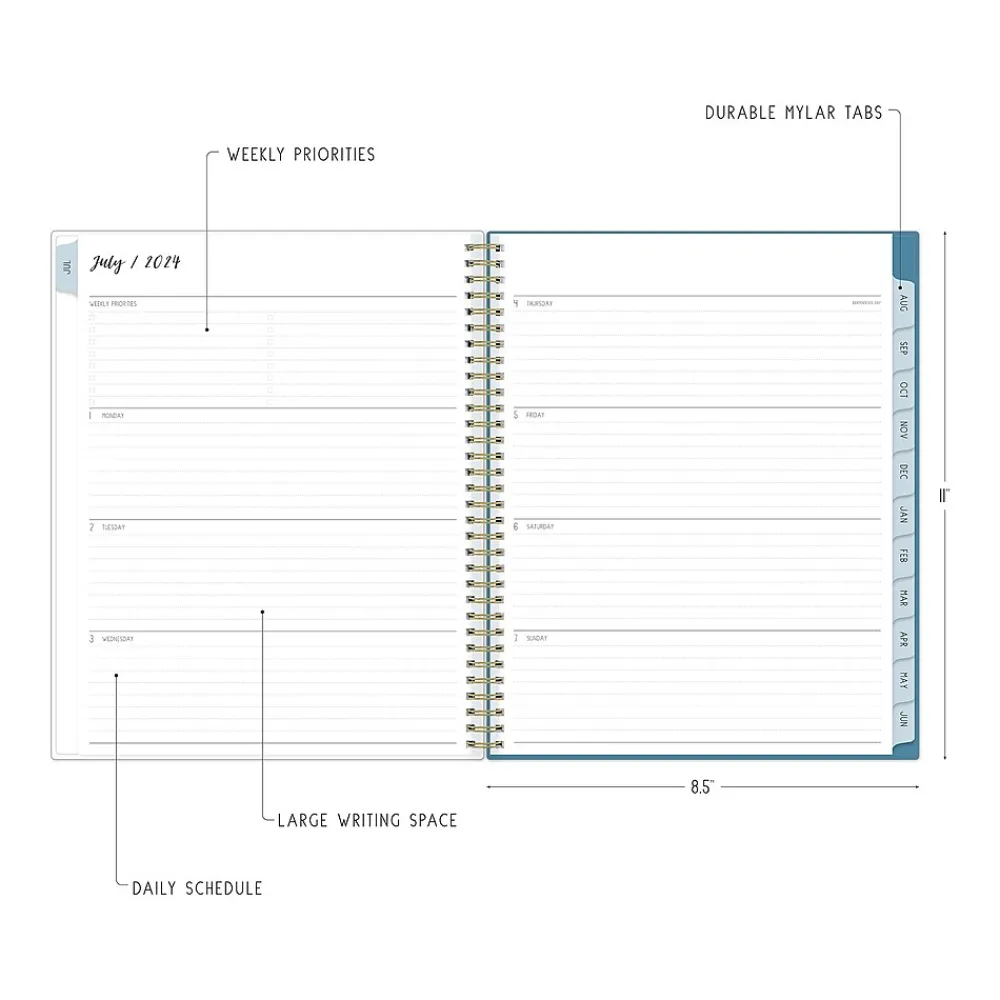 Academic Planners|Blue Sky 2024-2025 Ivory Paper Co Davina 8.5" x 11" Academic Weekly & Monthly Planner, Plastic Cover, Cream/Blue (146878)