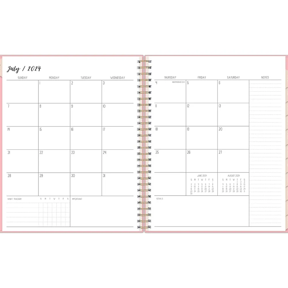 Academic Planners|Blue Sky 2024-2025 Ivory Paper Co Flamingo Pink 8" x 10" Academic Monthly Planner, Plastic Cover (146896)