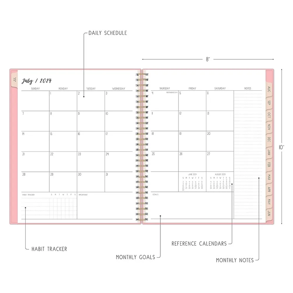 Academic Planners|Blue Sky 2024-2025 Ivory Paper Co Flamingo Pink 8" x 10" Academic Monthly Planner, Plastic Cover (146896)
