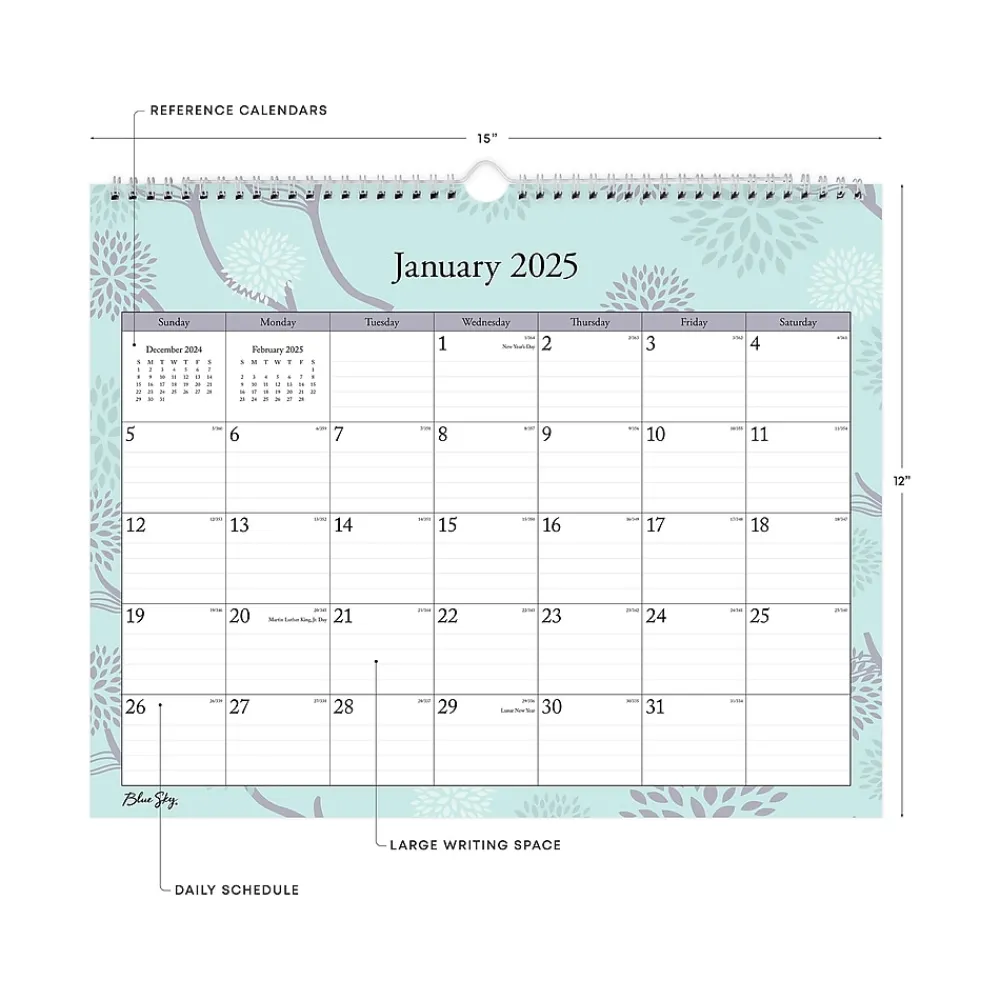 2025 Calendars|Blue Sky 2025 Rue Du Flore 15" x 12" Monthly Wall Calendar, Blue/Purple (101611-25)