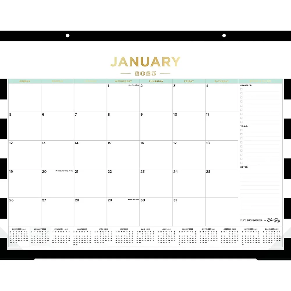 2025 Calendars|Blue Sky 2025 Rugby Stripe 22" x 17" Monthly Desk Pad Calendar, Black/White (143895-25)