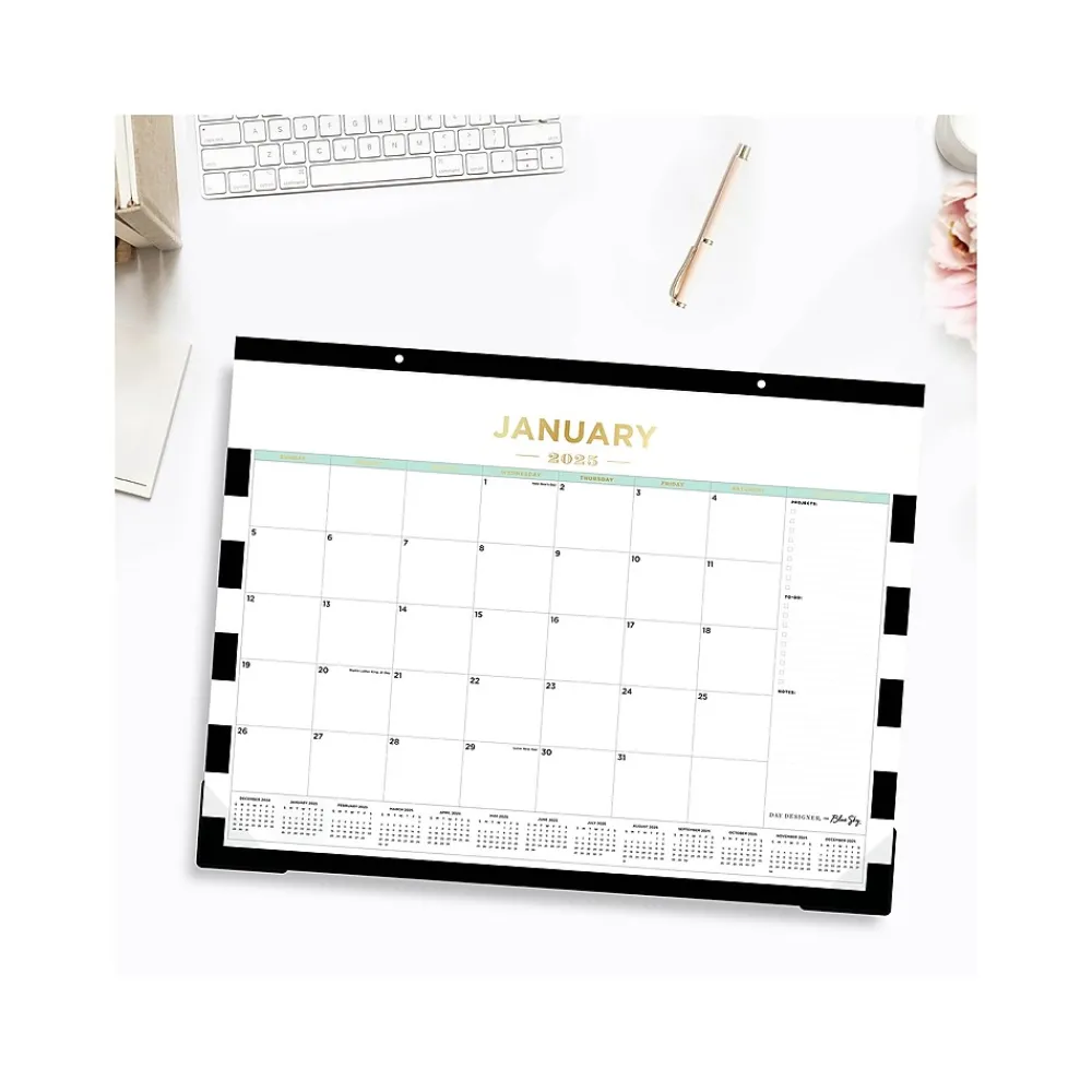 2025 Calendars|Blue Sky 2025 Rugby Stripe 22" x 17" Monthly Desk Pad Calendar, Black/White (143895-25)
