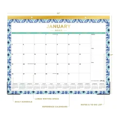 2025 Calendars|Blue Sky 2025 Tile 22" x 17" Monthly Desk Pad Calendar, Blue/White (133694-25)