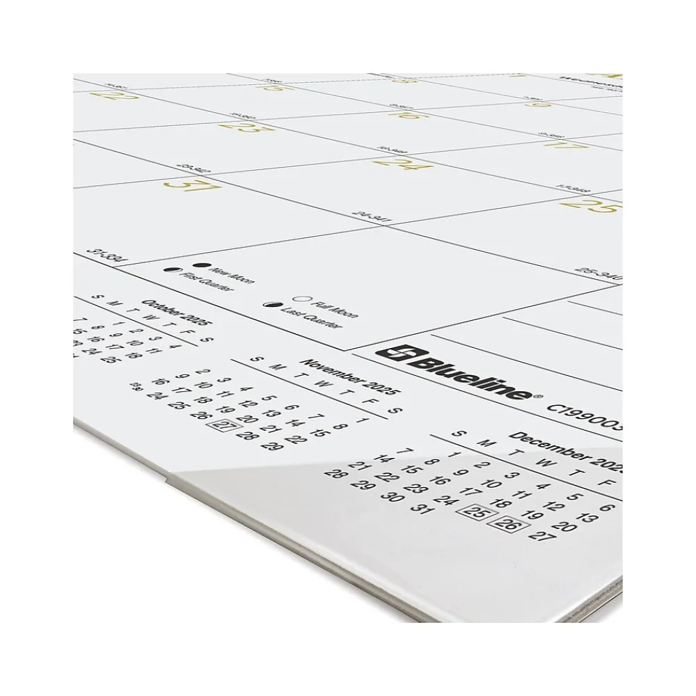 2025 Calendars|Blueline 2025 Colorful 22" x 17" Monthly Desk Pad Calendar, White/Gold (100024-25)