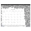 2025 Calendars|Blueline 2025 DoodlePlan Botanica 22" x 17" Monthly Coloring Desk Pad Calendar, White/Black (C2917311)