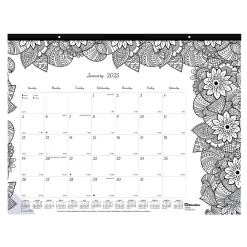 2025 Calendars|Blueline 2025 DoodlePlan Botanica 22" x 17" Monthly Coloring Desk Pad Calendar, White/Black (C2917311)