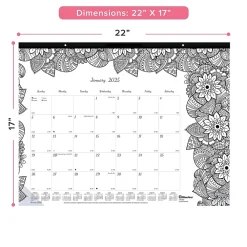 2025 Calendars|Blueline 2025 DoodlePlan Botanica 22" x 17" Monthly Coloring Desk Pad Calendar, White/Black (C2917311)