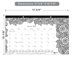 2025 Calendars|Blueline 2025 DoodlePlan Botanica 17.75" x 10.88" Monthly Coloring Desk Pad Calendar, White/Black (C2917001)