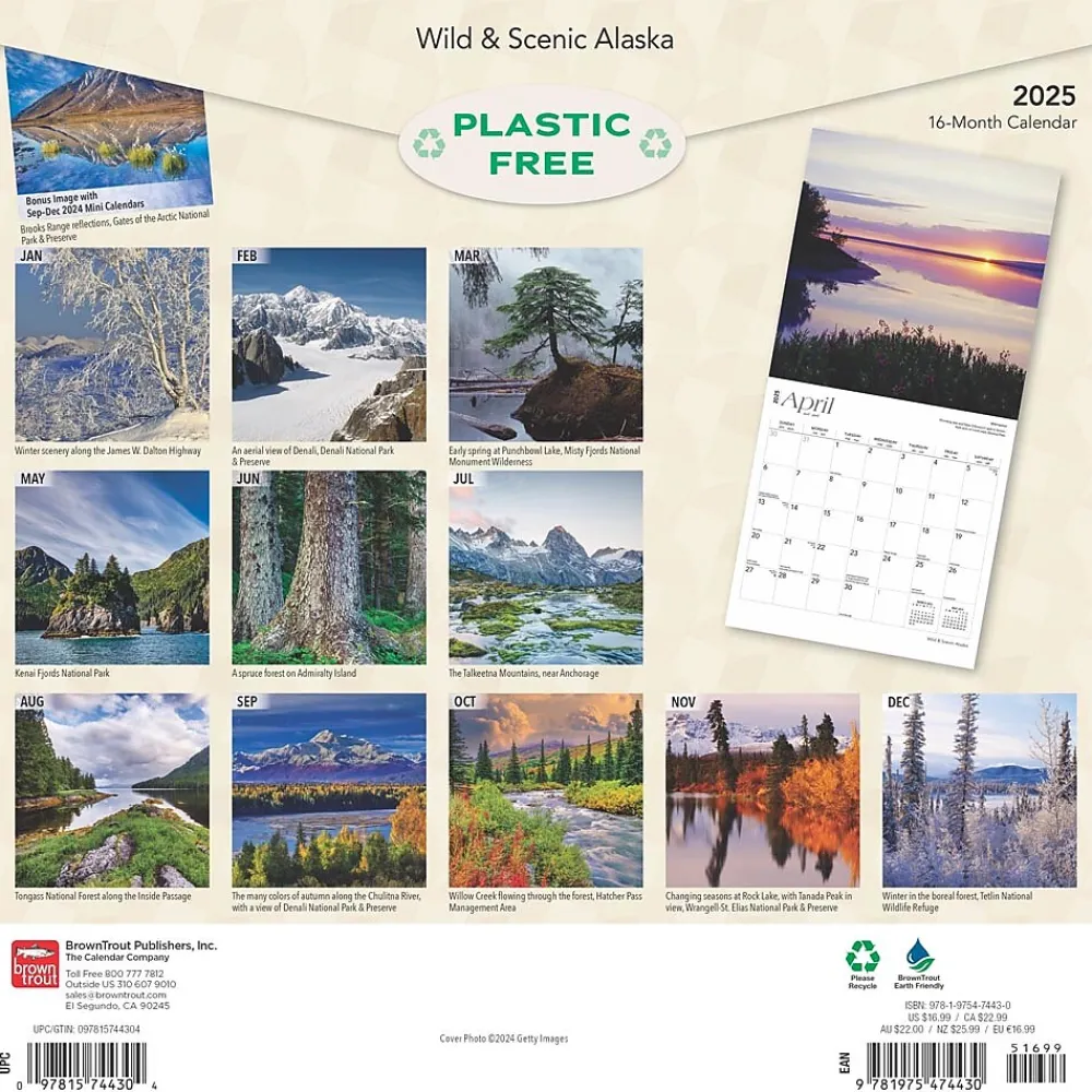 2025 Calendars|BrownTrout 2025 Alaska Wild & Scenic 12" x 24" Monthly Square Wall Calendar (9781975474430)