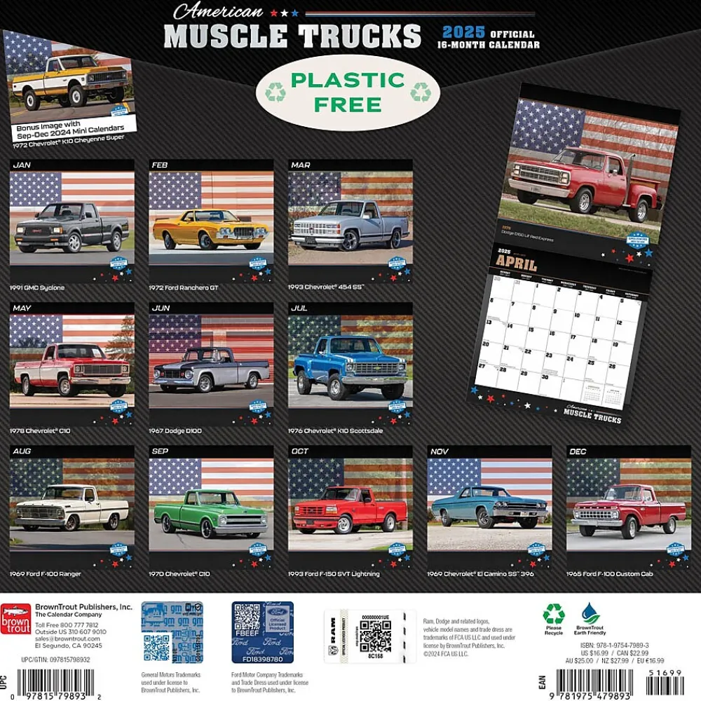 2025 Calendars|BrownTrout 2025 American Muscle Trucks 12" x 12" Monthly Square Wall Calendar (9781975479893)