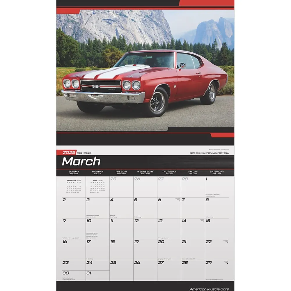 2025 Calendars|BrownTrout 2025 American Muscle Cars 7" x 12" Monthly Deluxe Wall Calendar (9781975479398)