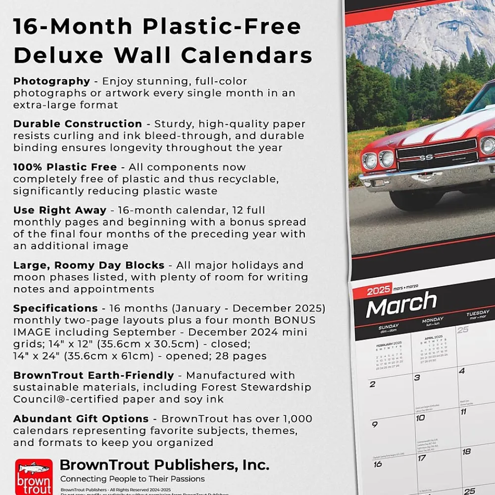 2025 Calendars|BrownTrout 2025 American Muscle Cars 7" x 12" Monthly Deluxe Wall Calendar (9781975479398)
